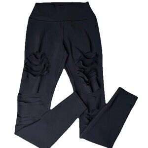 Alo Yoga High Waist Warrior Leggings Black Ripped Cutout Yoga Pants Womens M